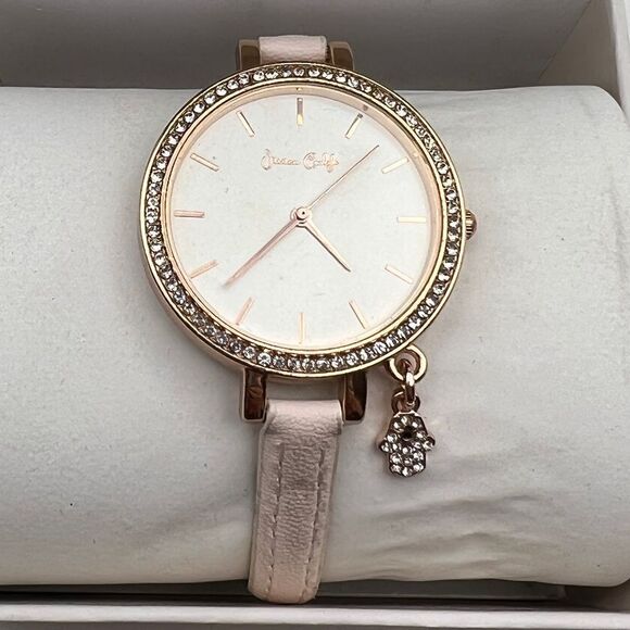 Jessica Carlyle Rose Gold-Tone Light Pink Strap Analog Watch Hamsa Charm New - Picture 2 of 5